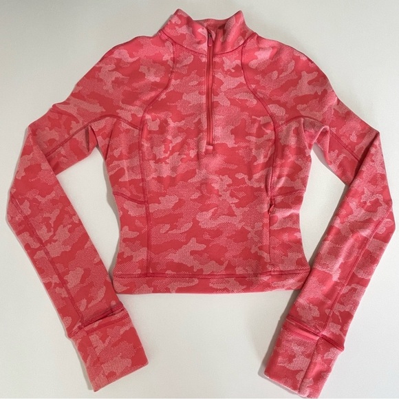 Lululemon Its Rulu Run Cropped Half Zip Heritage Camo Jacquard Raspberry Pink 0 - Picture 12 of 16